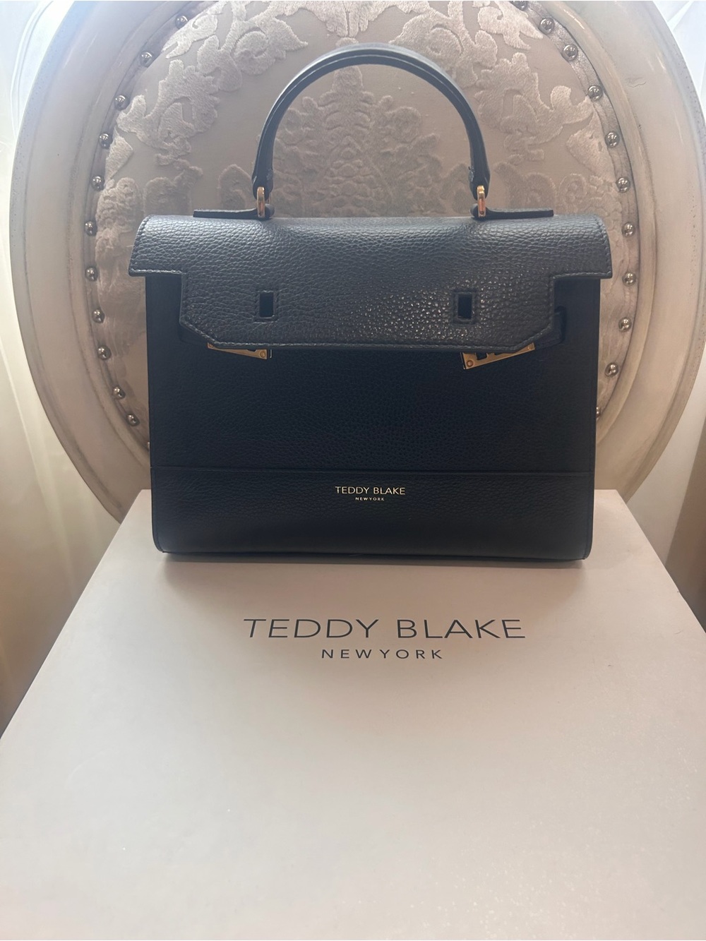 Teddy Blake Black Pebbled Leather Structured Satchel